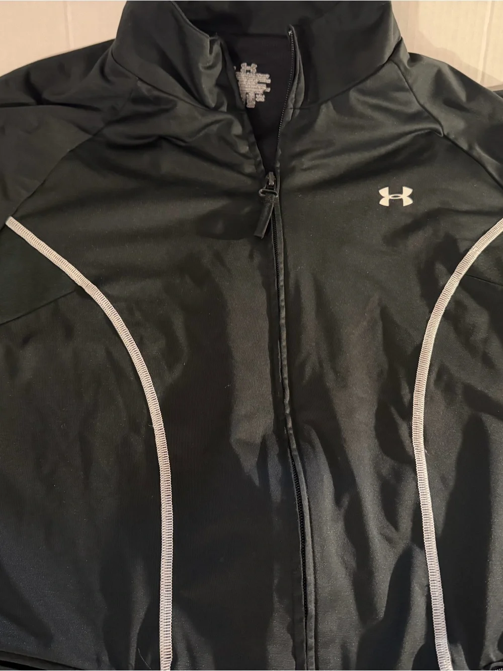 #249 Under Armour Black Performance Full-Zip Kids Jacket with White Piping